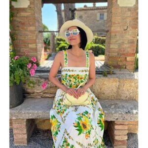 NWT Farm Rio Linen Papaya Salad Scarf Maxi Dress